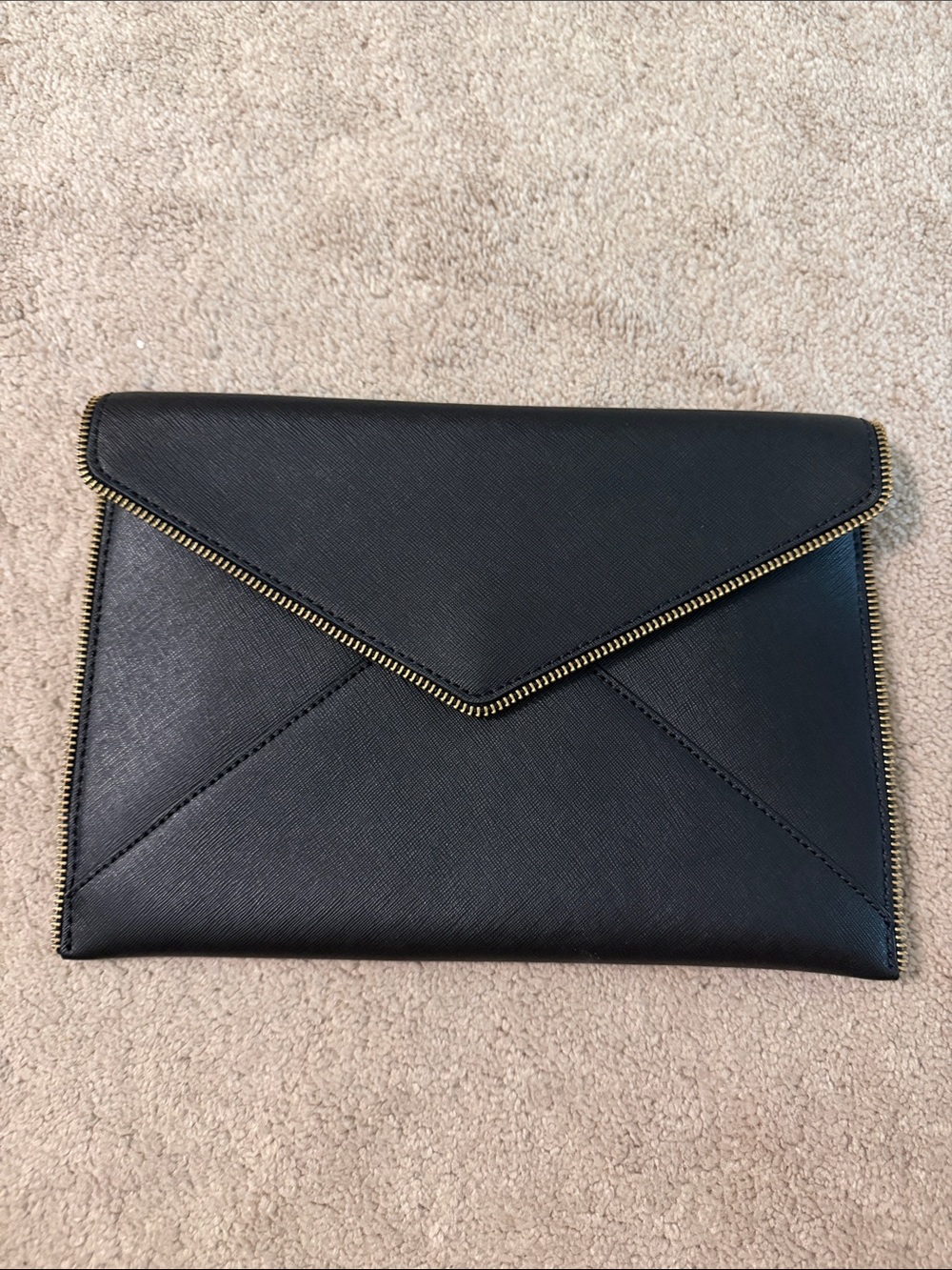 Rebecca Minkoff Black Envelope Zip-Trim Leather Clutch